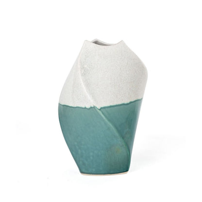 12" Green and Ivory Ombre Wavy Ceramic Table Vase HomeRoots
