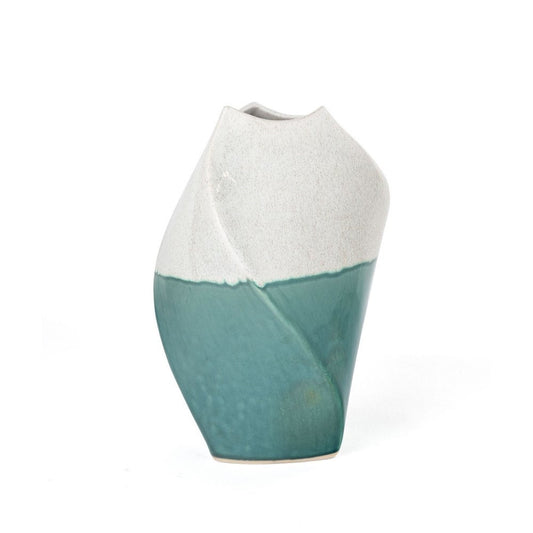 12" Green and Ivory Ombre Wavy Ceramic Table Vase HomeRoots