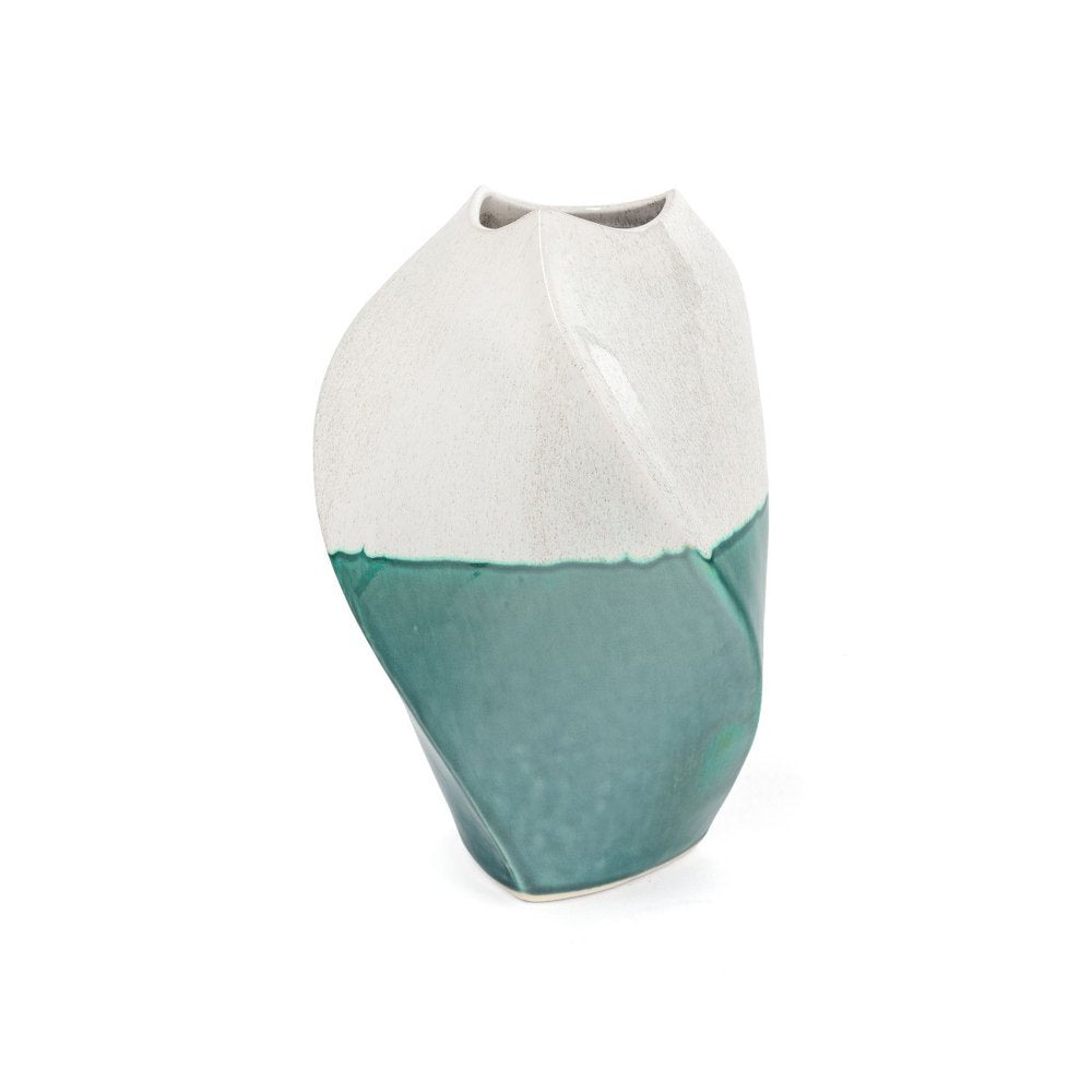 12" Green and Ivory Ombre Wavy Ceramic Table Vase HomeRoots