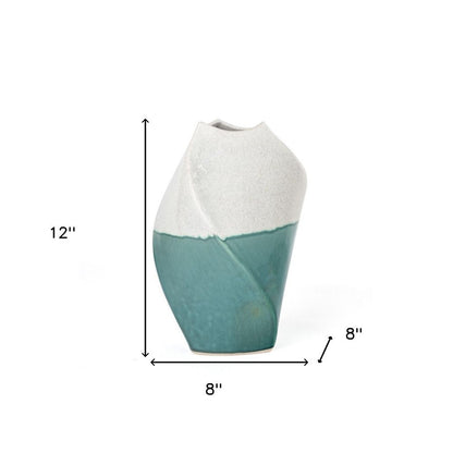 12" Green and Ivory Ombre Wavy Ceramic Table Vase HomeRoots