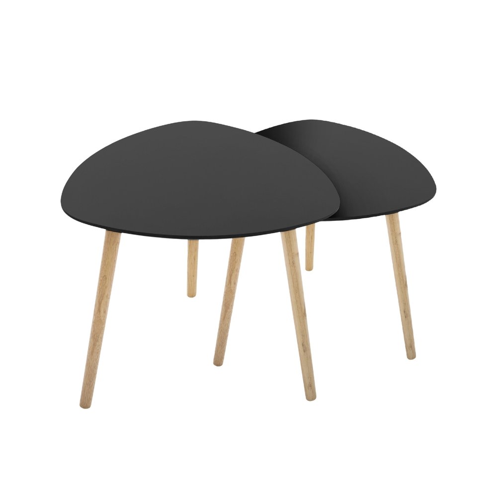 Set of Two Black and Natural Wood Triangular End Tables HomeRoots