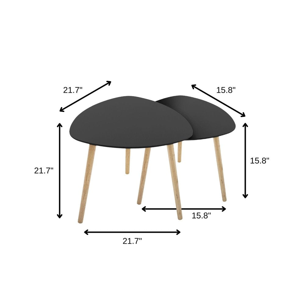 Set of Two Black and Natural Wood Triangular End Tables HomeRoots