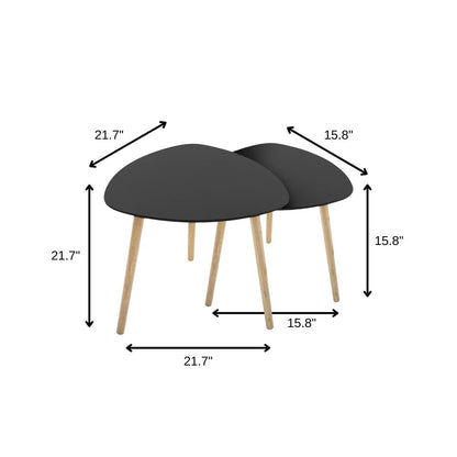 Set of Two Black and Natural Wood Triangular End Tables HomeRoots