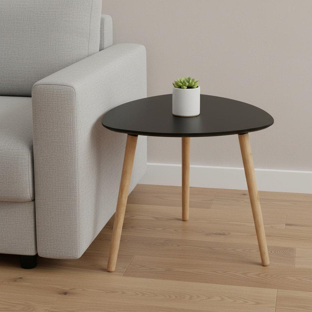 Set of Two Black and Natural Wood Triangular End Tables HomeRoots