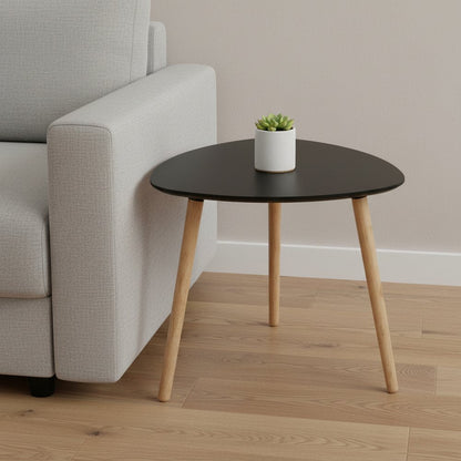 Set of Two Black and Natural Wood Triangular End Tables HomeRoots