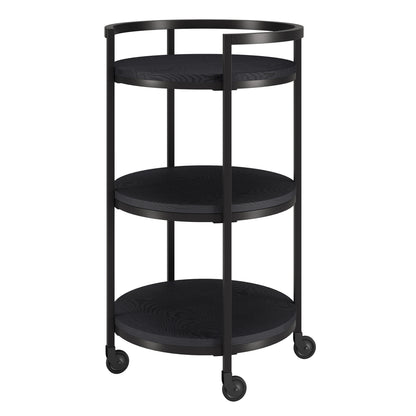 Black Steel Round Rolling Bar Cart