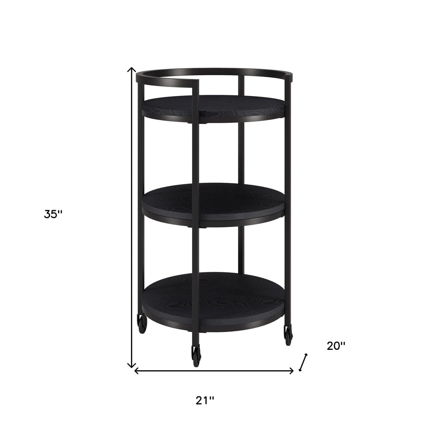 Black Steel Round Rolling Bar Cart