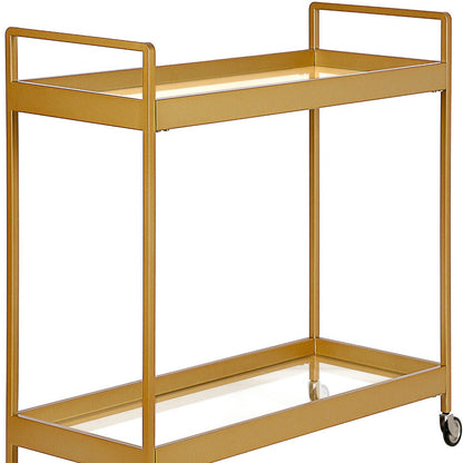 Brass Steel And Glass Rolling Bar Cart