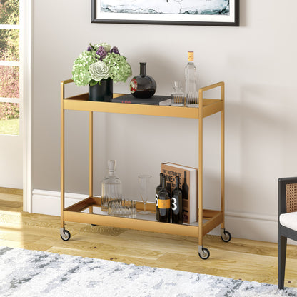 Brass Steel And Glass Rolling Bar Cart