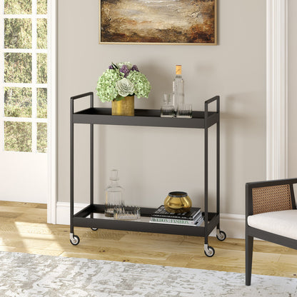 Black Steel And Glass Rolling Bar Cart