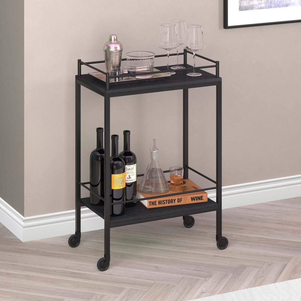 Black Steel Rolling Bar Cart