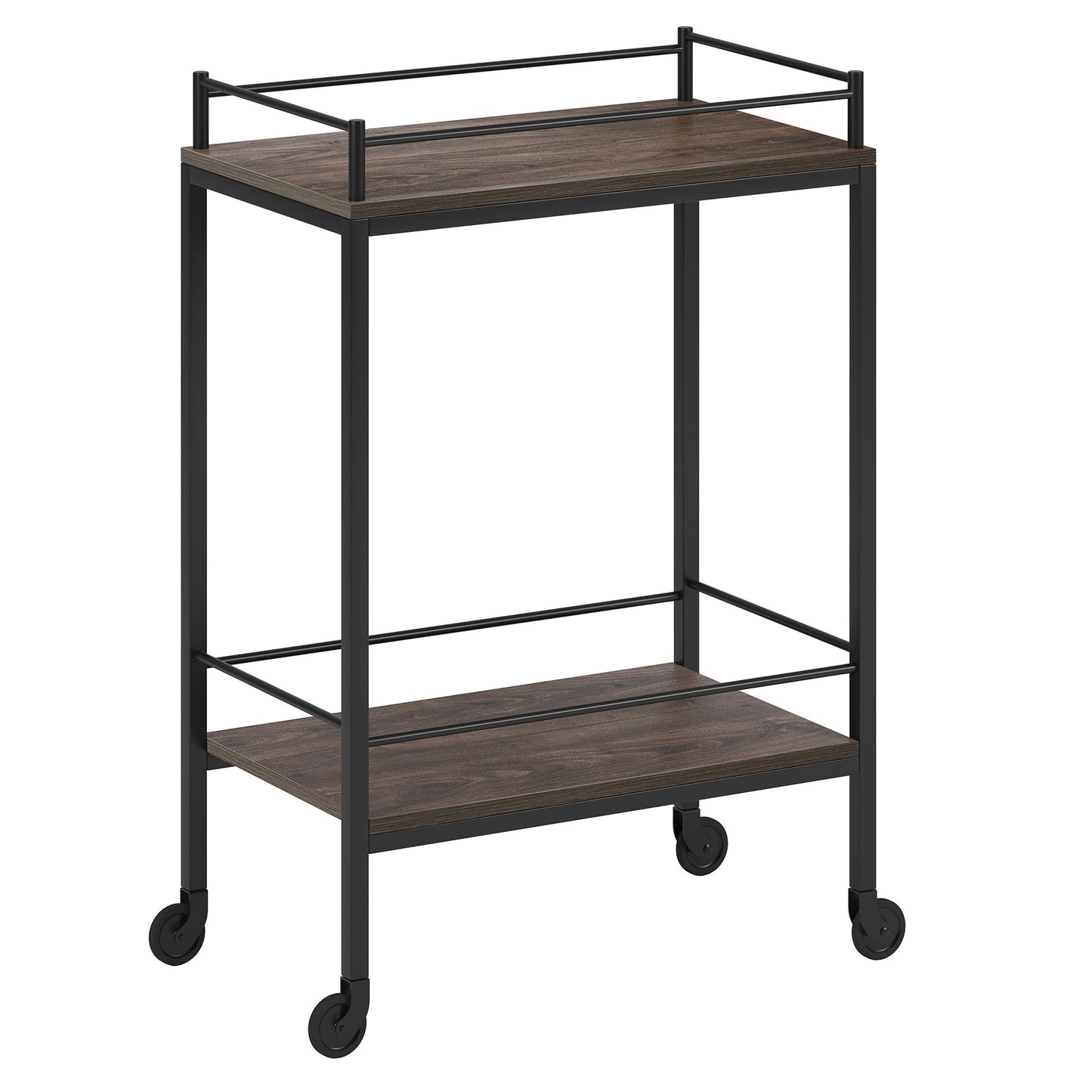 Brown and Black Steel Rolling Bar Cart