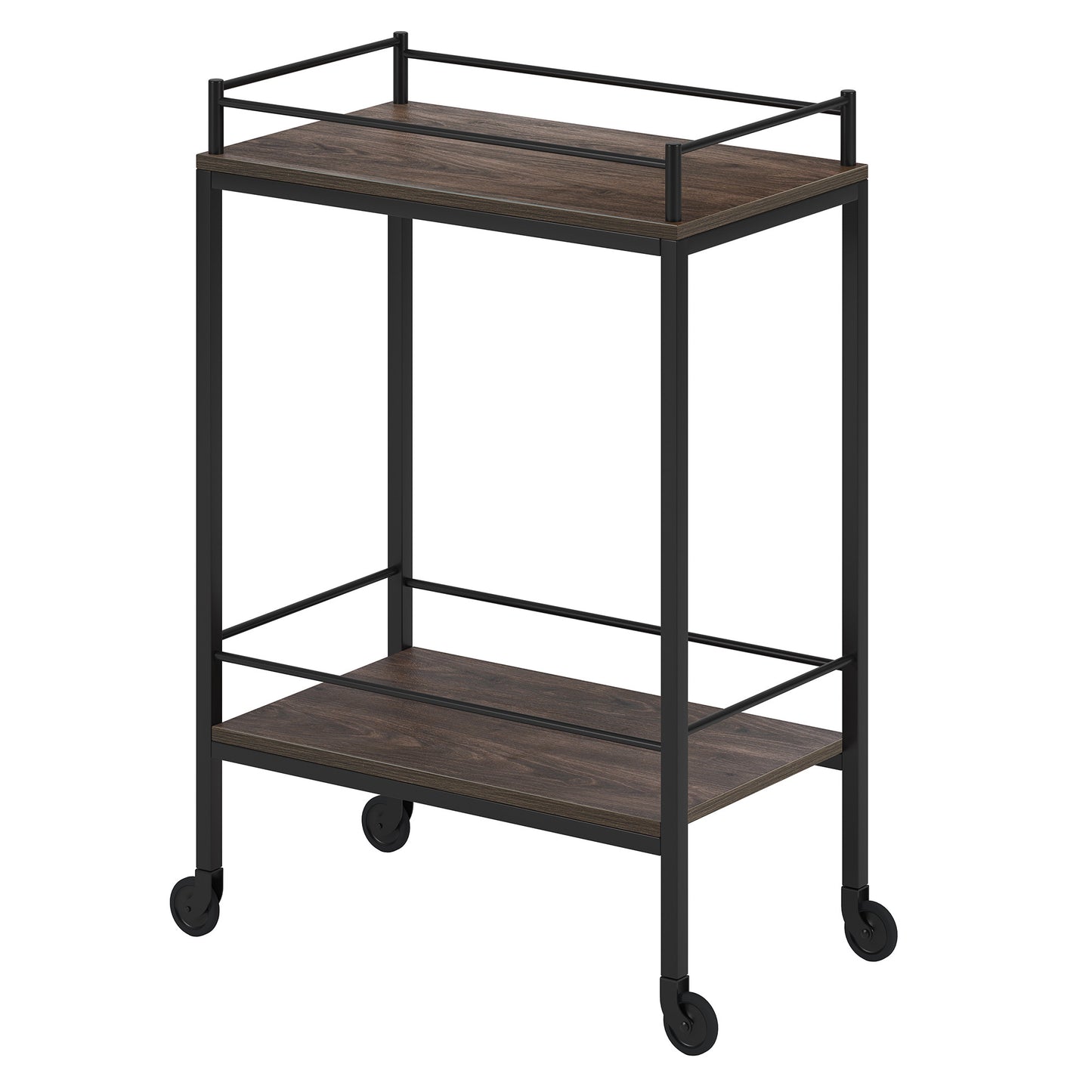 Brown and Black Steel Rolling Bar Cart