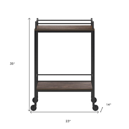 Brown and Black Steel Rolling Bar Cart