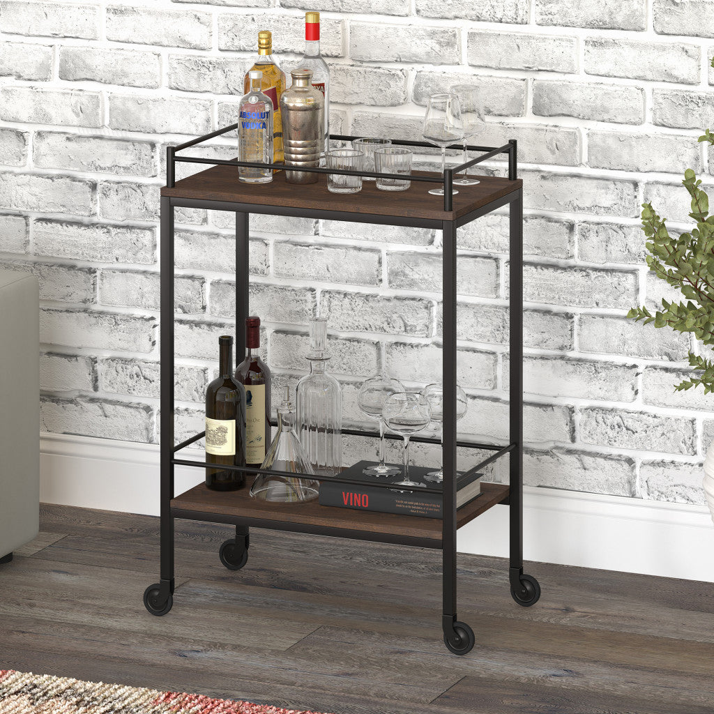 Brown and Black Steel Rolling Bar Cart