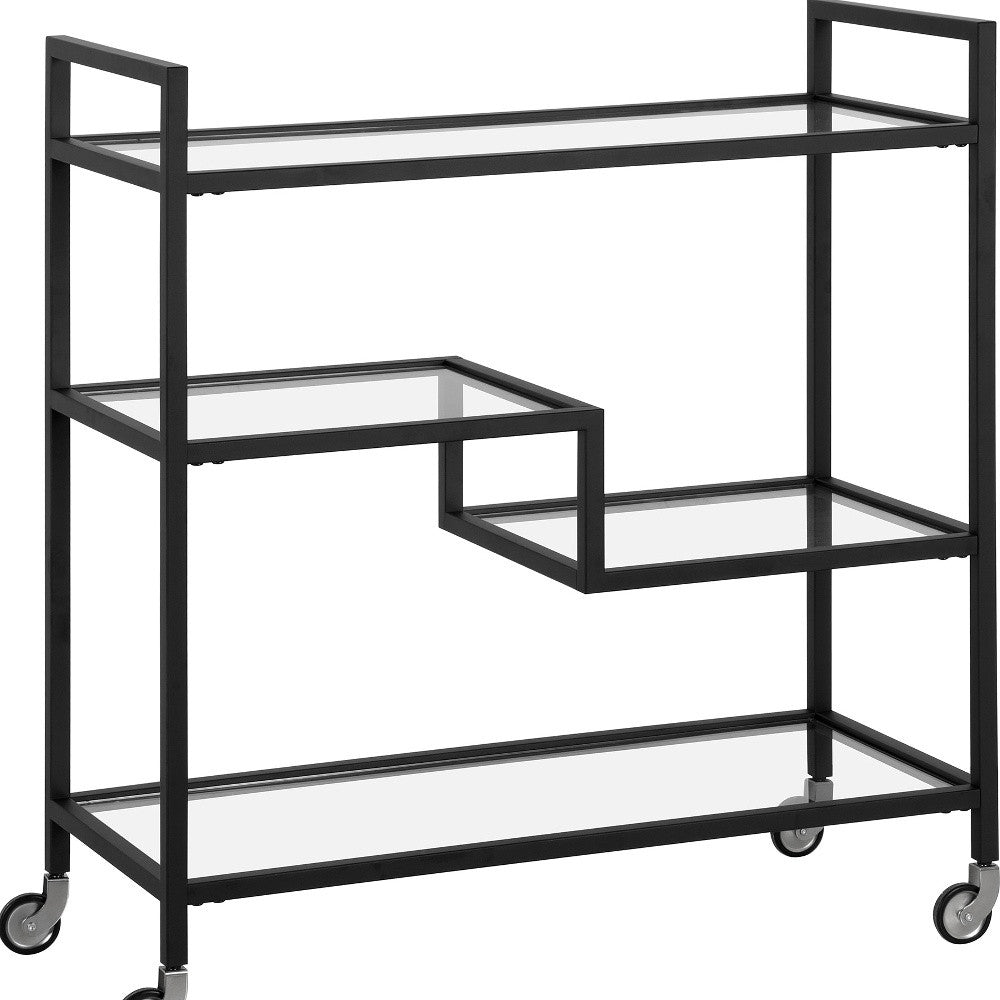 Black Steel And Glass Rolling Bar Cart