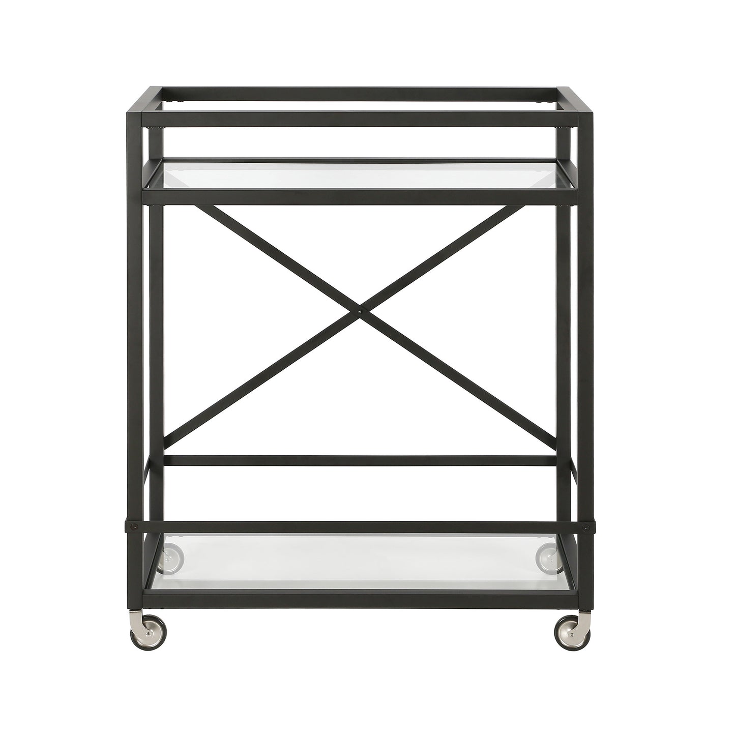 Black Steel And Glass Rolling Bar Cart