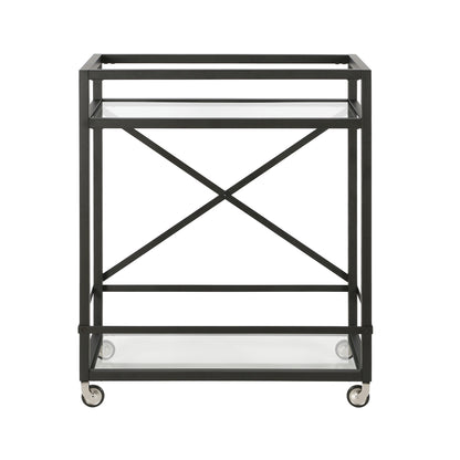 Black Steel And Glass Rolling Bar Cart
