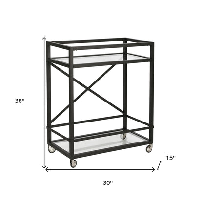 Black Steel And Glass Rolling Bar Cart