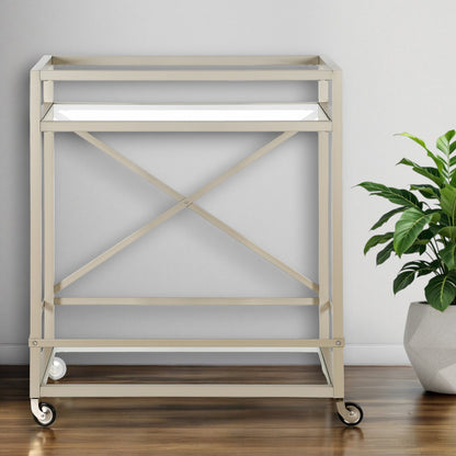 Nickel Steel And Glass Rolling Bar Cart