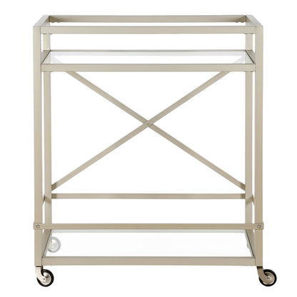 Nickel Steel And Glass Rolling Bar Cart