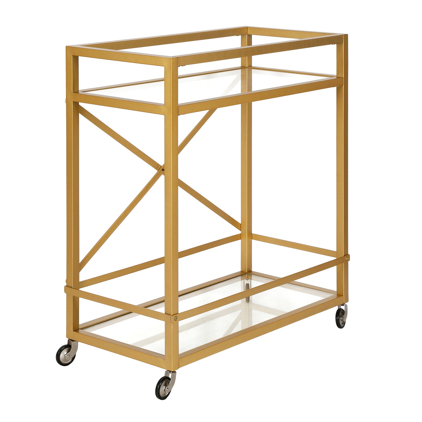 Brass Steel And Glass Rolling Bar Cart