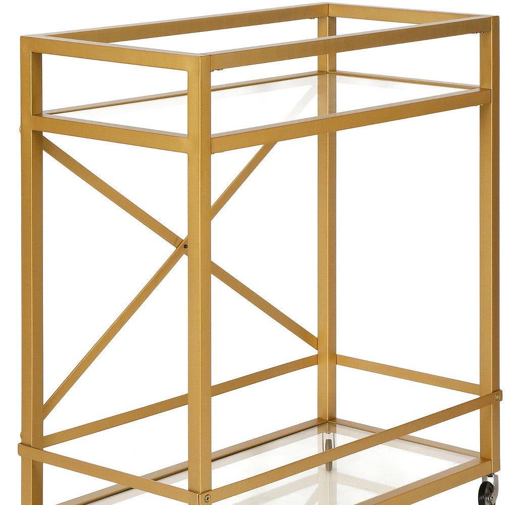 Brass Steel And Glass Rolling Bar Cart