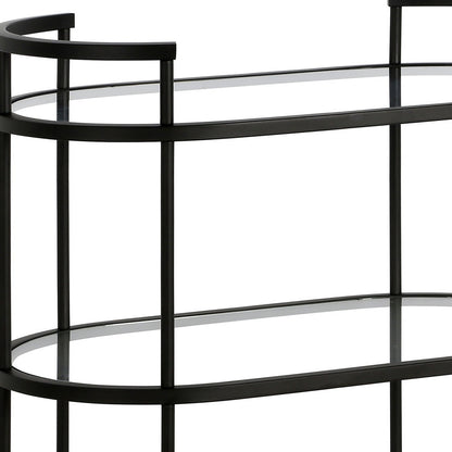 Black Steel And Glass Oval Rolling Bar Cart