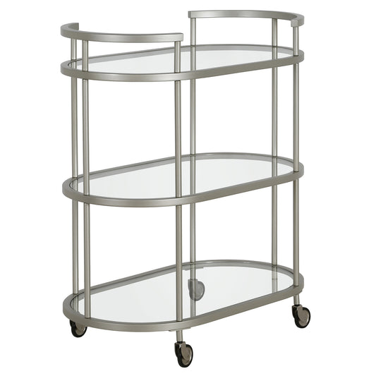 Nickel Steel And Glass Oval Rolling Bar Cart