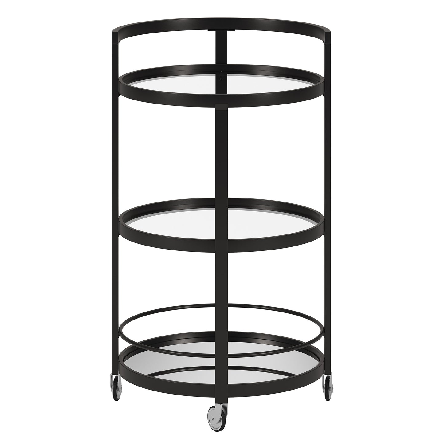 Black Steel And Glass Round Rolling Bar Cart