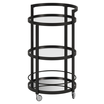 Black Steel And Glass Round Rolling Bar Cart