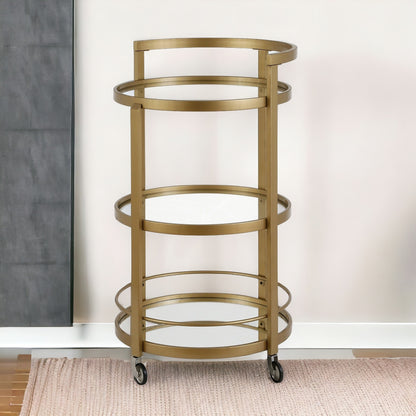 Brass Steel And Glass Round Rolling Bar Cart