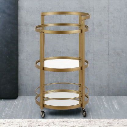 Brass Steel And Glass Round Rolling Bar Cart