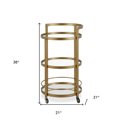 Brass Steel And Glass Round Rolling Bar Cart