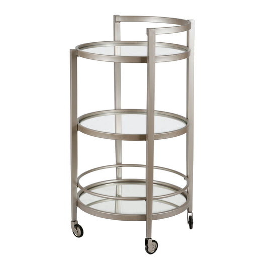 Nickel Steel And Glass Round Rolling Bar Cart