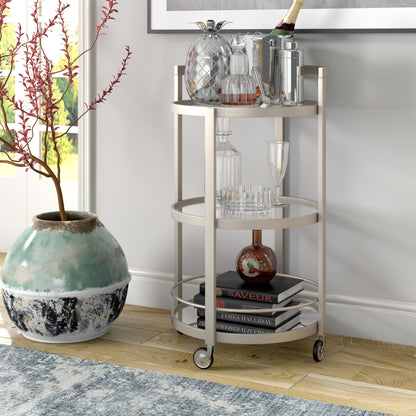 Nickel Steel And Glass Round Rolling Bar Cart