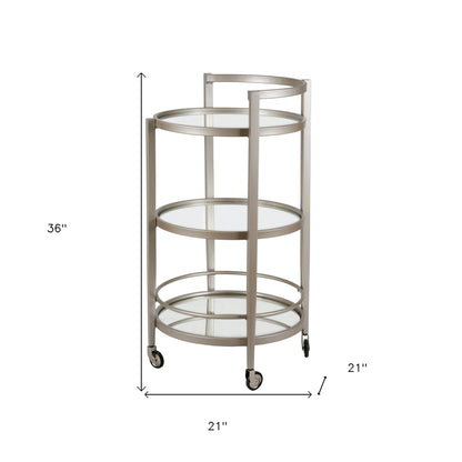 Nickel Steel And Glass Round Rolling Bar Cart