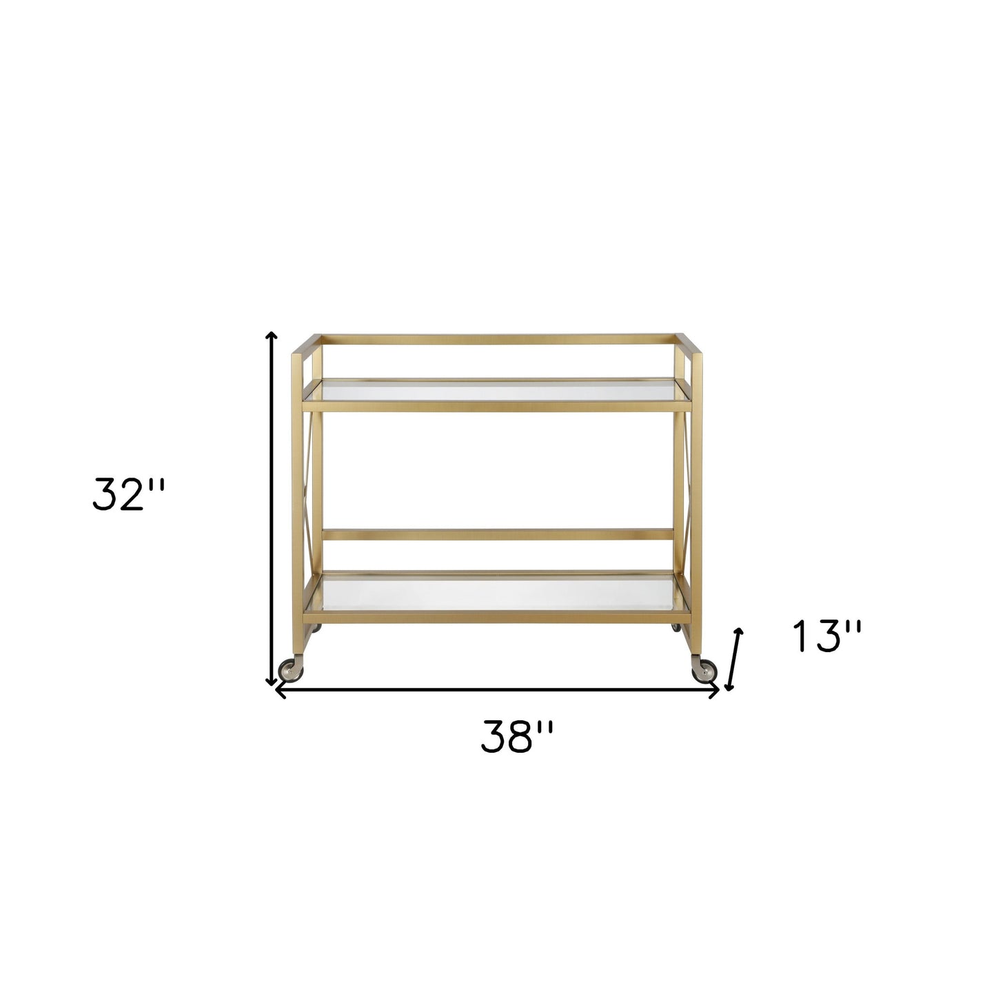 Brass Steel And Glass Rolling Bar Cart