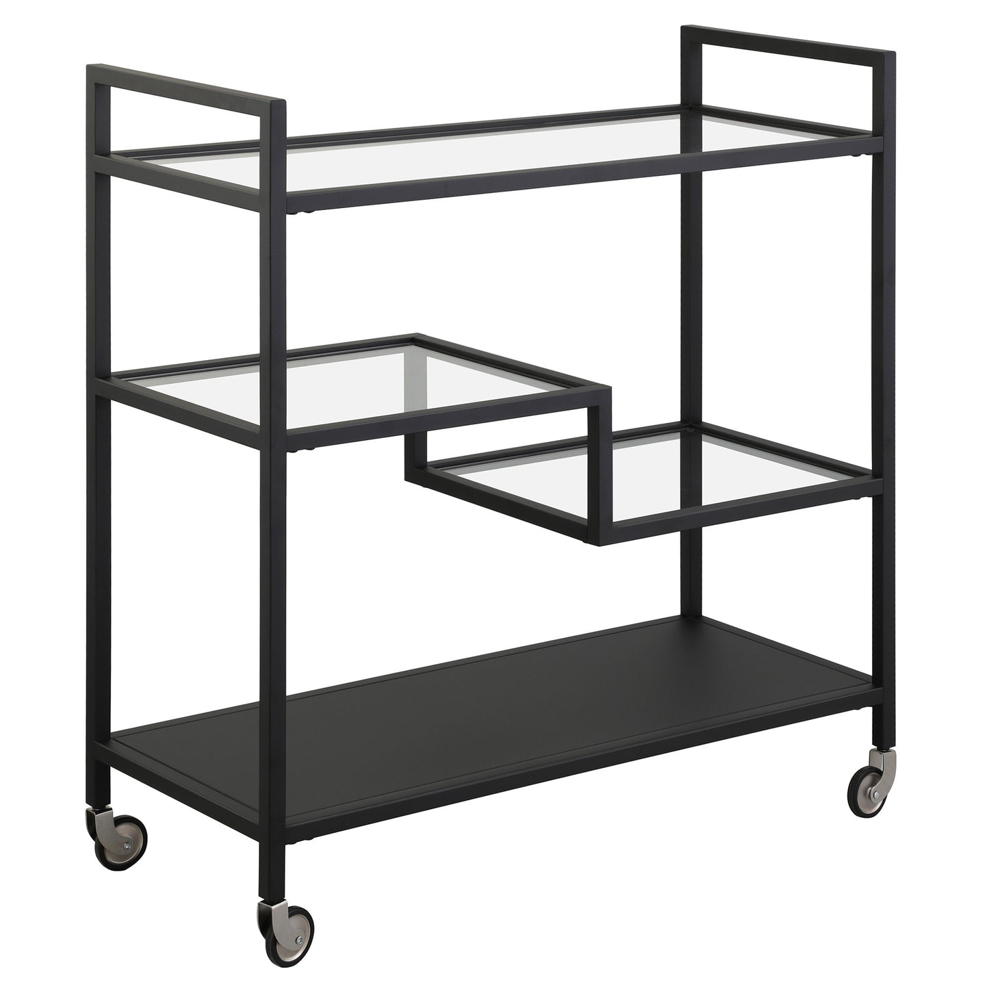 Black Steel And Glass Rolling Bar Cart