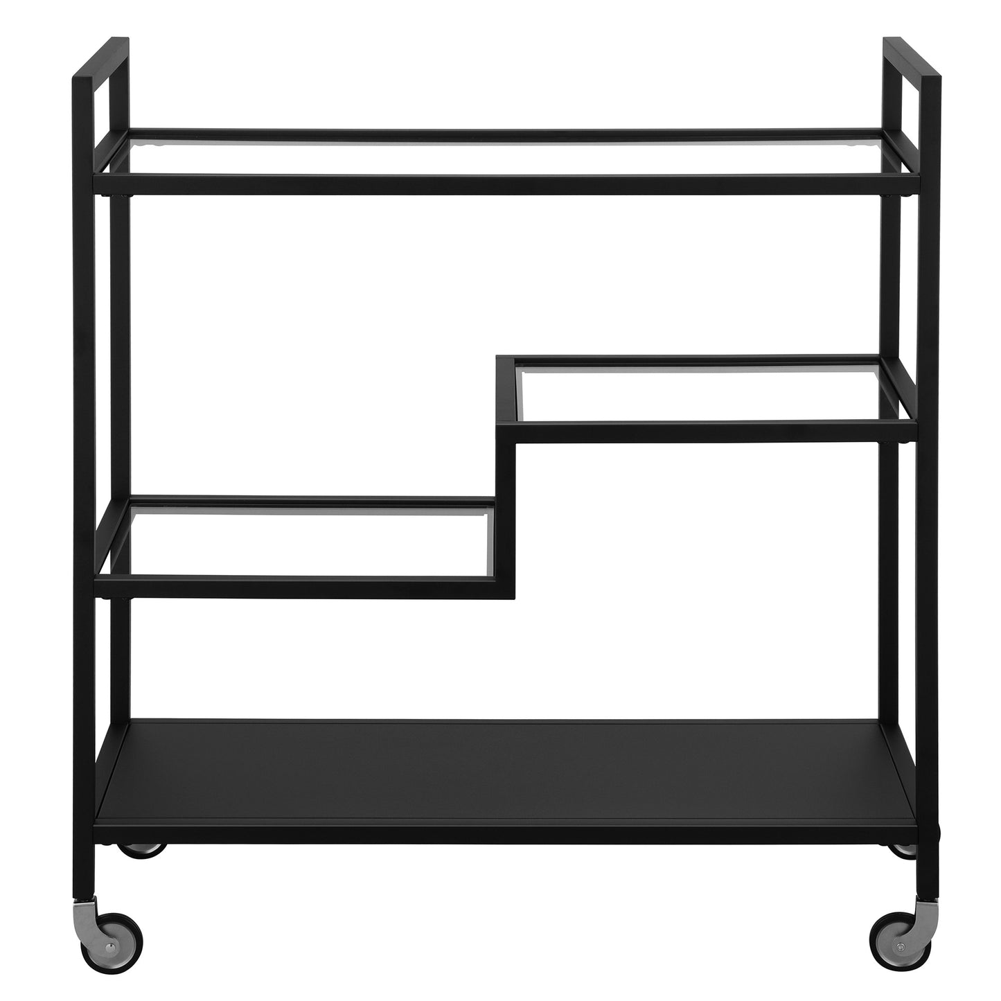 Black Steel And Glass Rolling Bar Cart