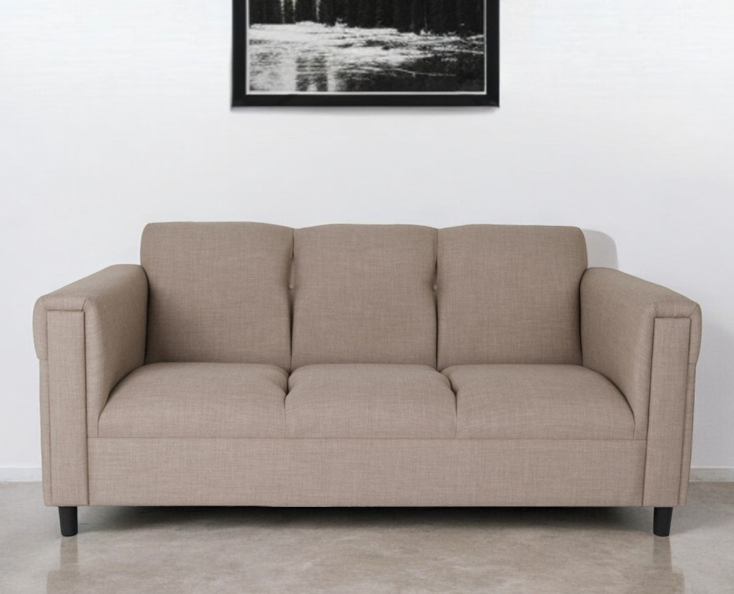 72" Beige Polyester Sofa With Black Legs