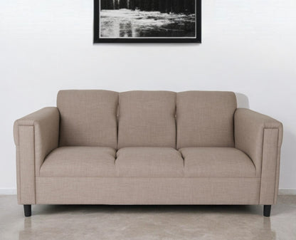 72" Beige Polyester Sofa With Black Legs