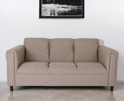 72" Beige Polyester Sofa With Black Legs HomeRoots