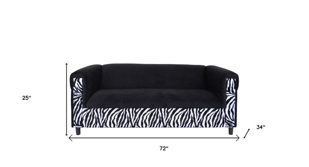 72" Black And White Velvet Zebra Sofa HomeRoots