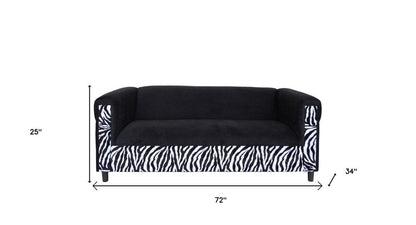 72" Black And White Velvet Zebra Sofa HomeRoots