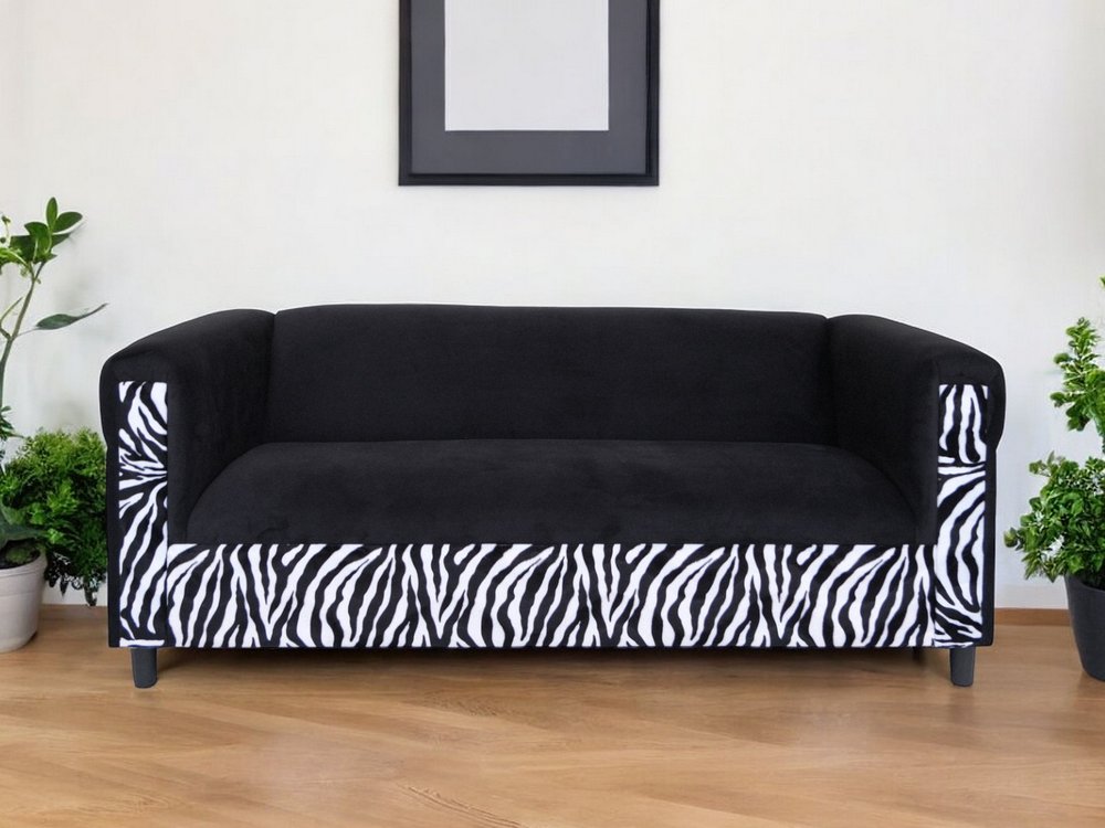 72" Black And White Velvet Zebra Sofa HomeRoots