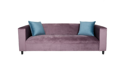 72" Lavender Velvet Sofa And Toss Pillows With Black Legs