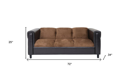72" Brown Chenille Sofa With Black Legs