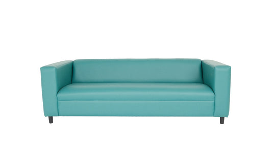 84" Blue Faux Leather Sofa With Black Legs