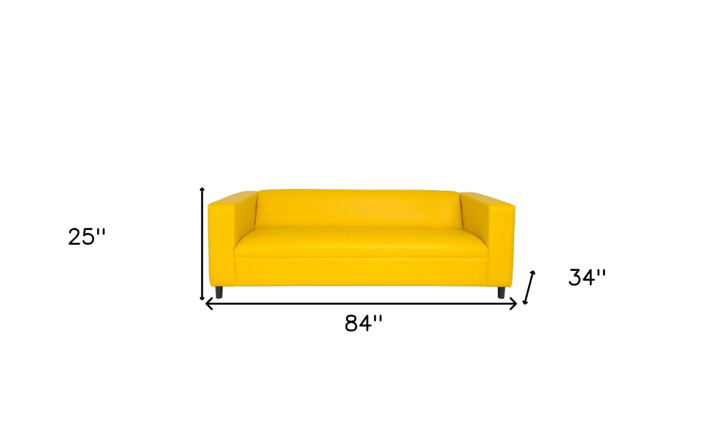 84" Yellow Faux Leather Sofa With Black Legs